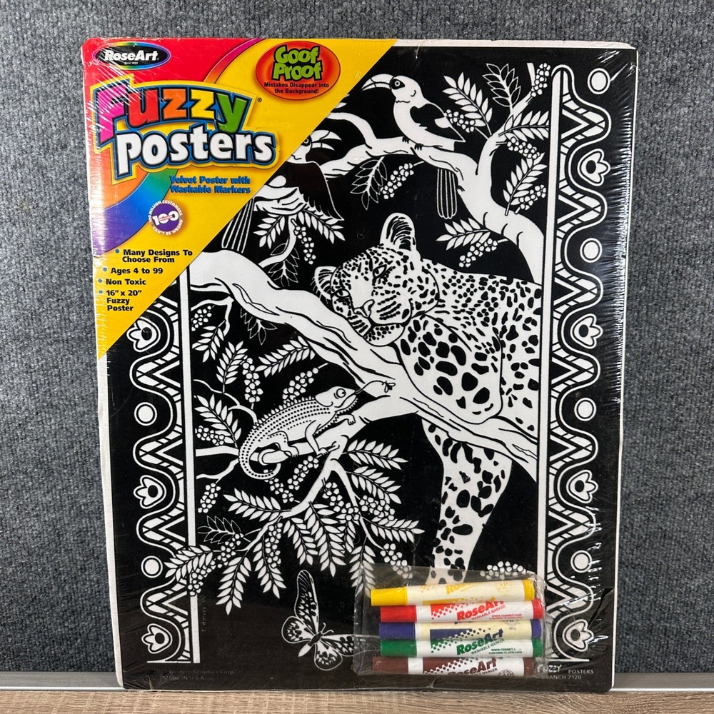 2001 VTG RoseArt Fuzzy Poster Velvet Coloring Poster 16x20 USA Sealed Y2K Retro